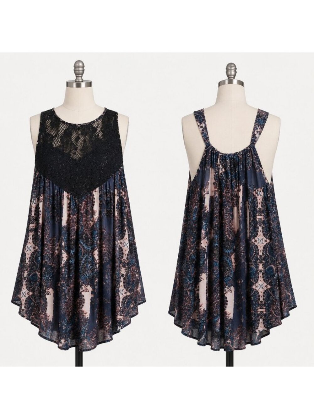 Free People Intimately Women Boho Lace Paisley Tunic Top Size S